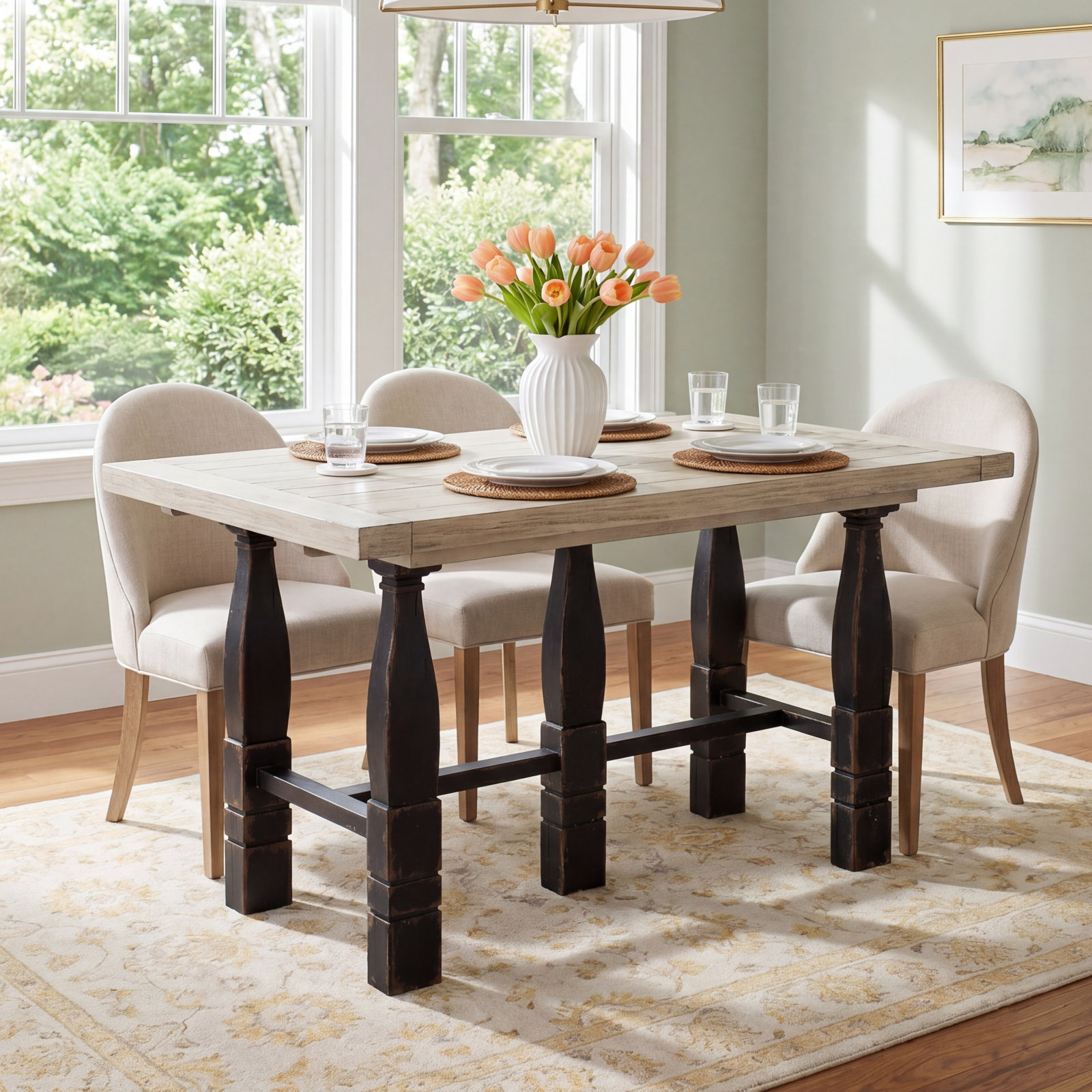 CiaoBella Dining Table, Flaky White Top/Black Base