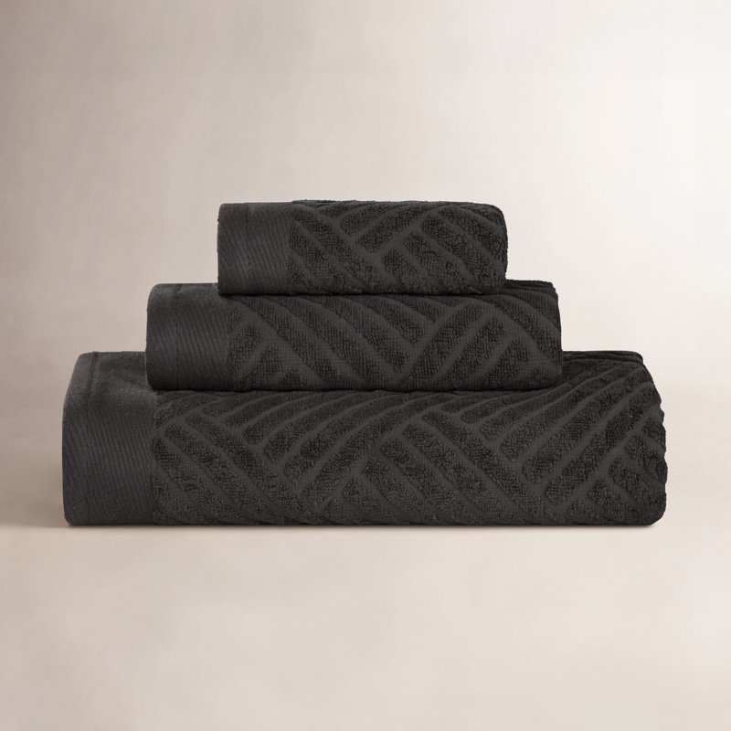 Ensemble de serviettes de salle de bain en coton égyptien texturé 3 pièces Ocilla, Noir