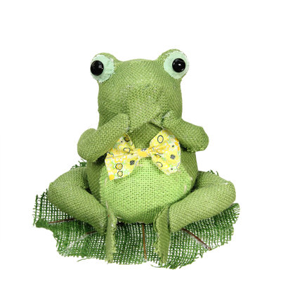 7.5" Green Yellow and White Decorative Sitting Frog Spring Decoration