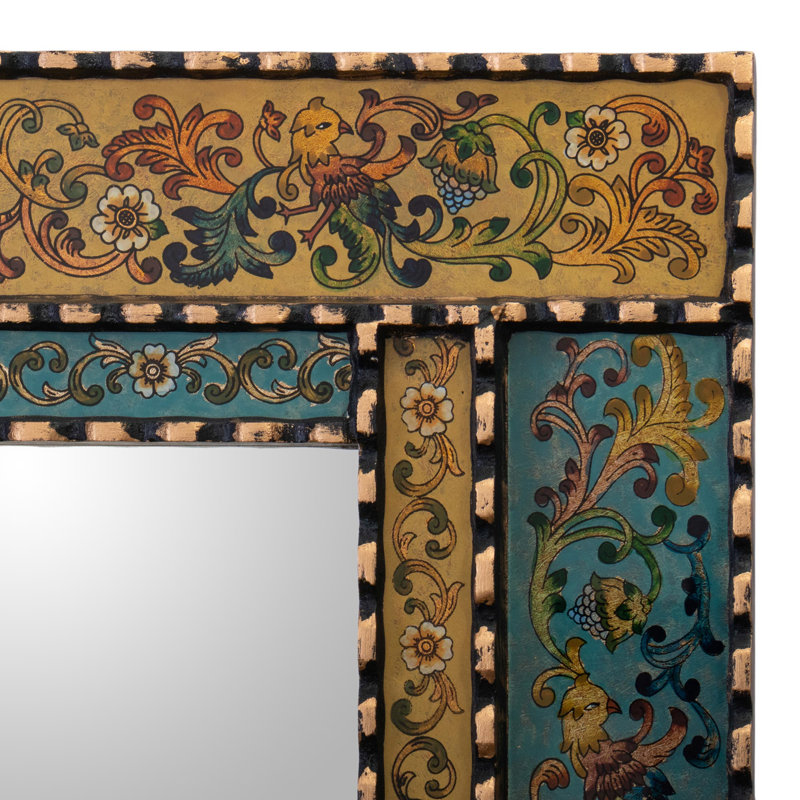 Erzsi Solid Wood Rectangle Mirror, Gold/Blue