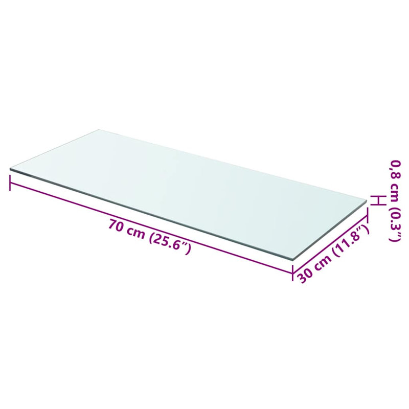 Tablette en verre, H 0,31 po x l 27,6 po x P 11,8 po