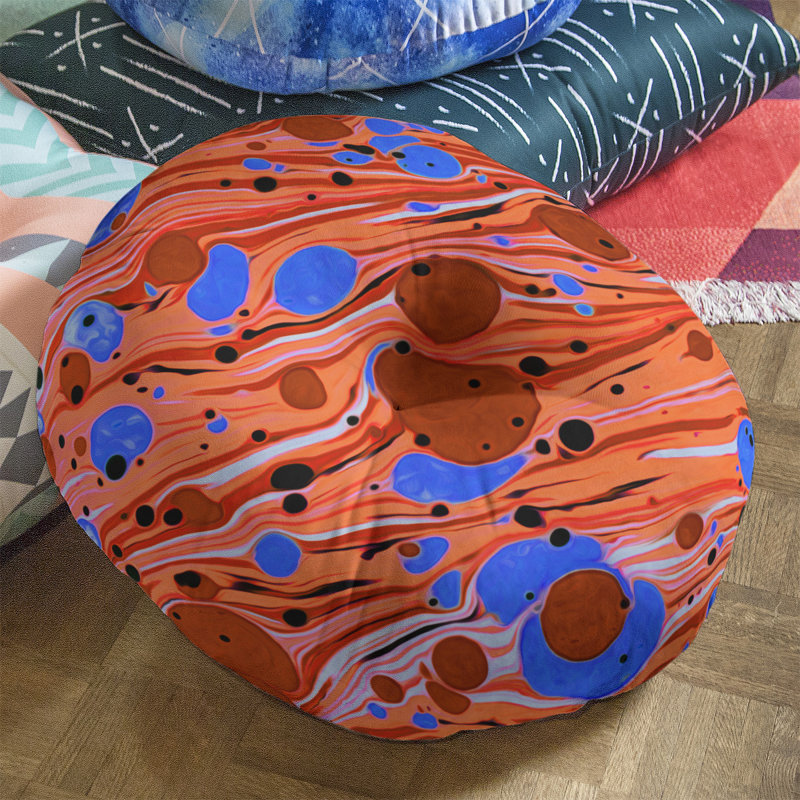 Coussin de plancher tourbillons, 26 po x 26 po, Orange / Bleu
