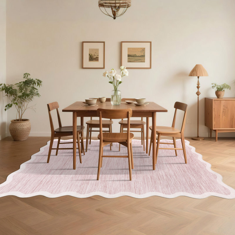 Tapis lavable 5 po x 7 pi, tapis moderne antidérapant à bord festonné, rose