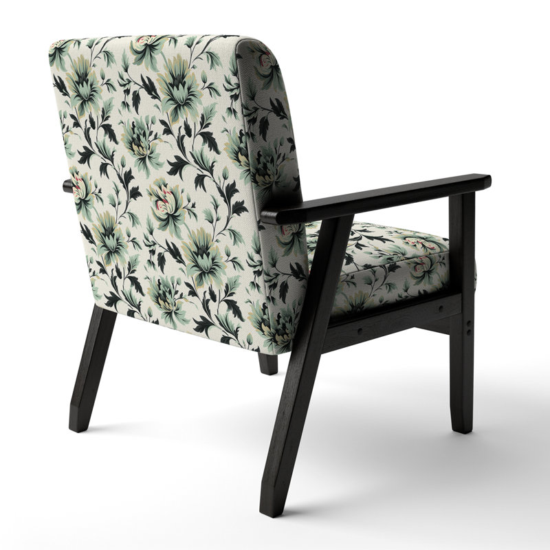 Fauteuil d'appoint rembourré bohémien et éclectique Green Sleek Damask Harmony
