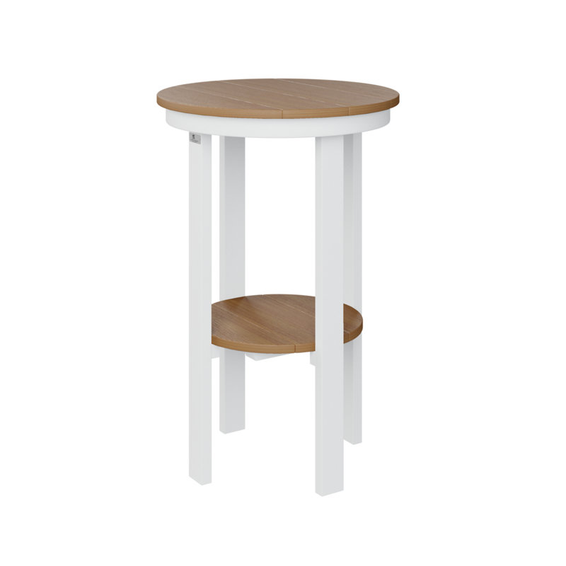  Table de bout ronde en teck naturel avec base ronde blanche, Teck naturel, H 32 po x l 21,5 po x P 21,5 po