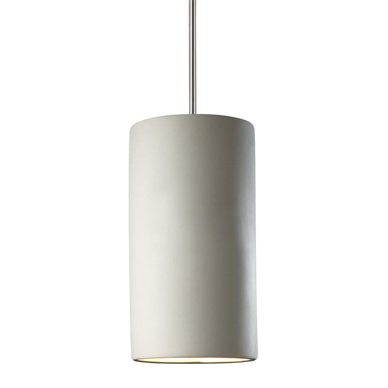 Luminaire suspendu cylindrique à tige rigide DEL, Bisque, Chrome poli, H 13 po x l 7 po x P 7 po