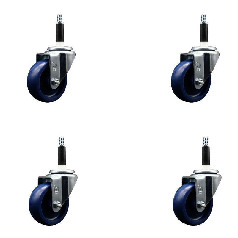 Solid Poly Wheel Swivel Expanding Stem Caster Set SCC NB 3.5" x 7/8"
