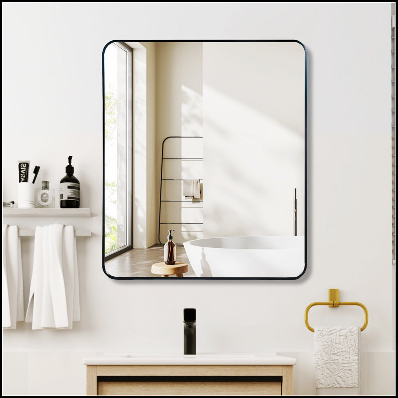 Miroir mural de salle de bain rectangulaire 30 po x 36 po avec cadre en verre HD et antirouille pour des reflets clairs et un design élégant
