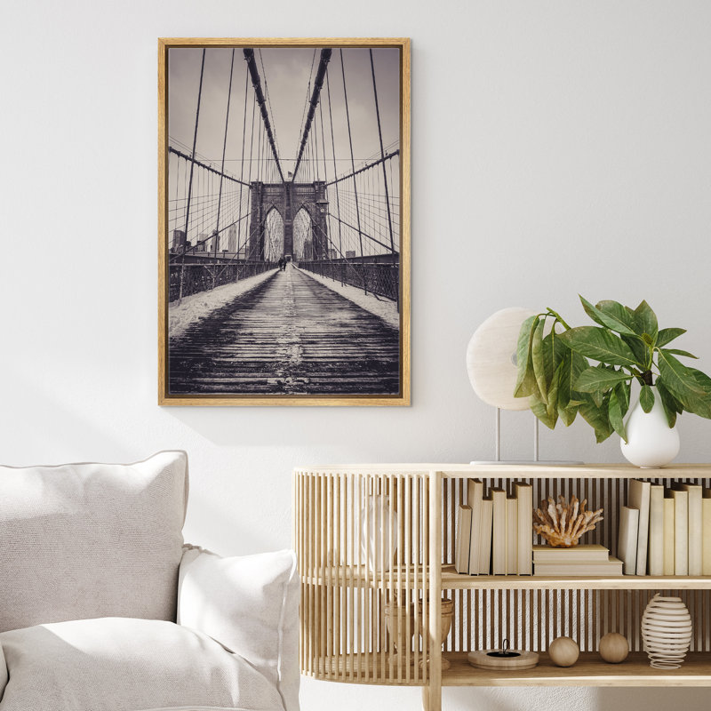 Brooklyn Bridge Black and White Framed Canvas Print, 16" x 24"