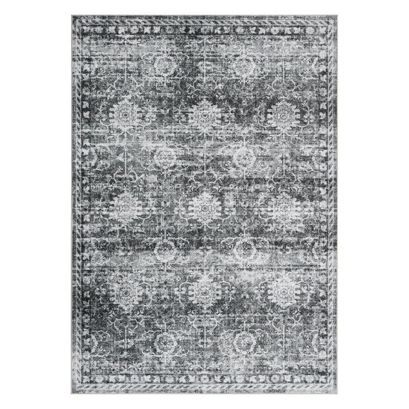 Washable Area Rug for Living Room – Boho Vintage Non-Slip Carpet – Soft, Mark Resistant Mat for Bedroom, Dining Room, Kitchen, Entryway – 5x7ft