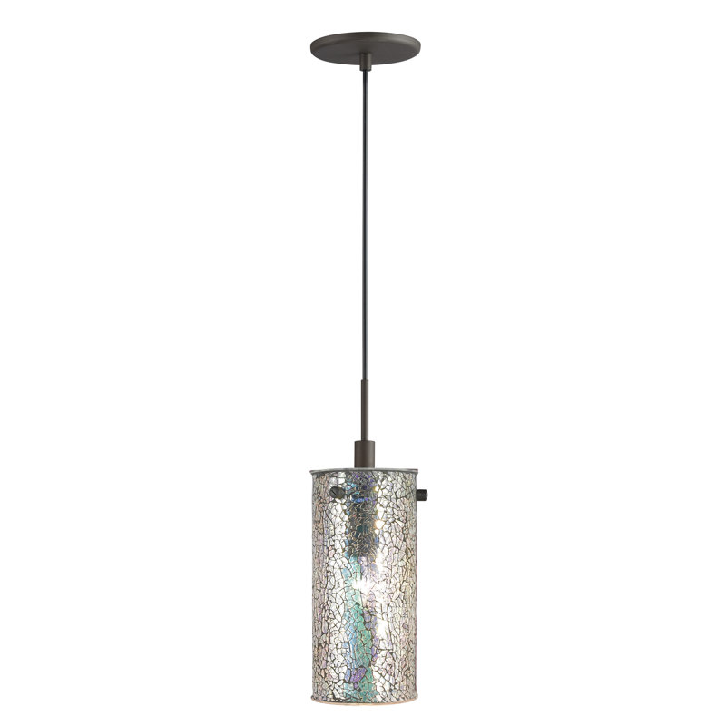 1 - Light Single Pendant, Mosaic Iridescent Glass, Bronze
