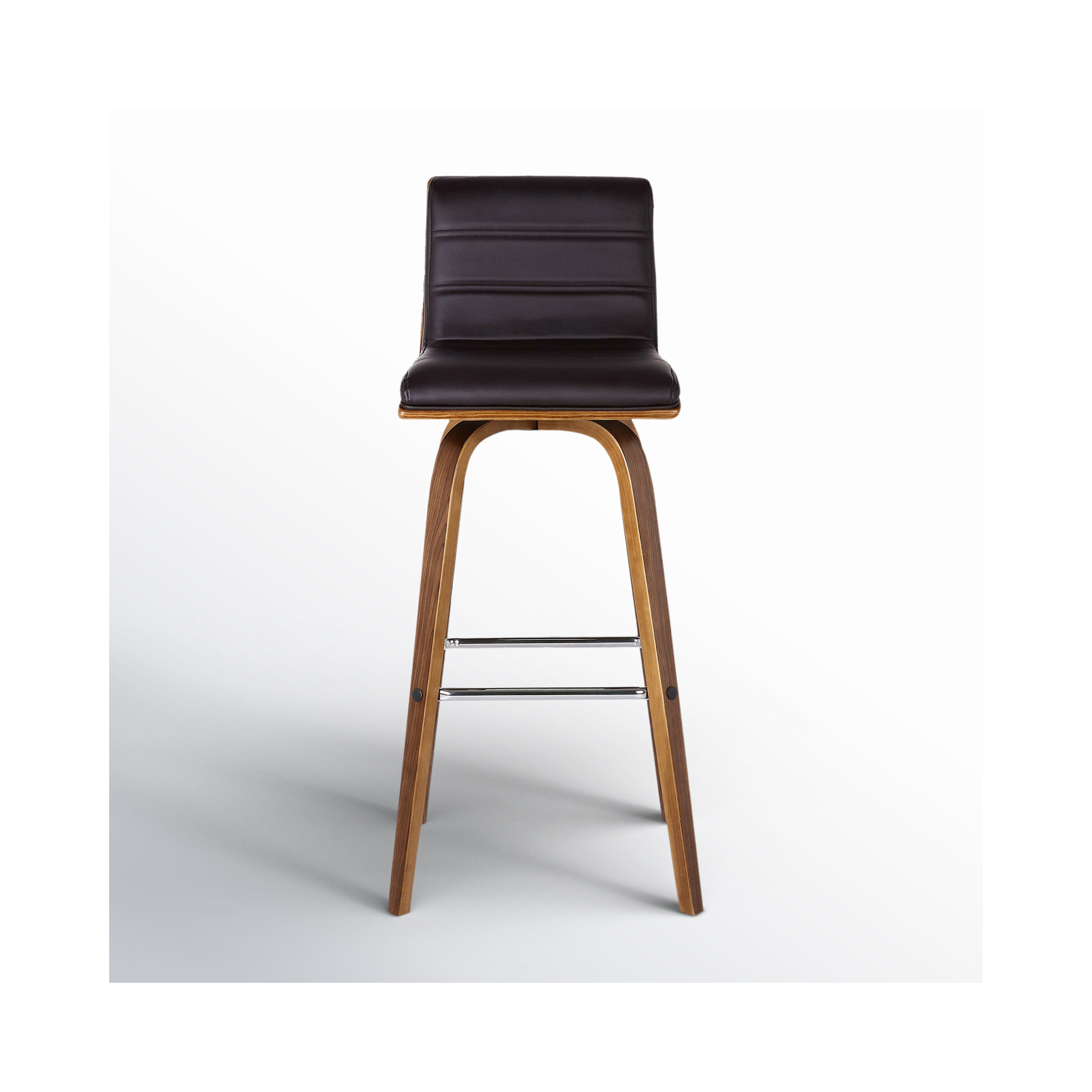 Biance Solid Wood Swivel Bar & Counter Stool, Brown Faux Leather, Walnut, Bar Stool (30" Seat Height)