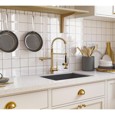 Kitchen Faucet with Pull Down Sprayer, Single Handle High Pressure Kitchen Sink Faucet, Commercial Double-Headed Kitchen Faucets Sink with Deck Plate