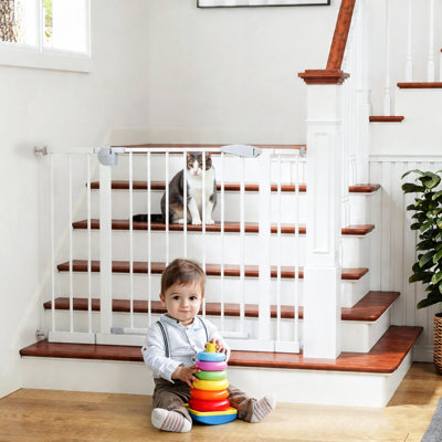 Barrière pour bébé de 29,5 à 44,1 po de large pour les escaliers, barrière pour chien à l'intérieur pour les portes, sans barrières pour animaux de compagnie à pression pour enfants, barrière de sécurité à accès facile