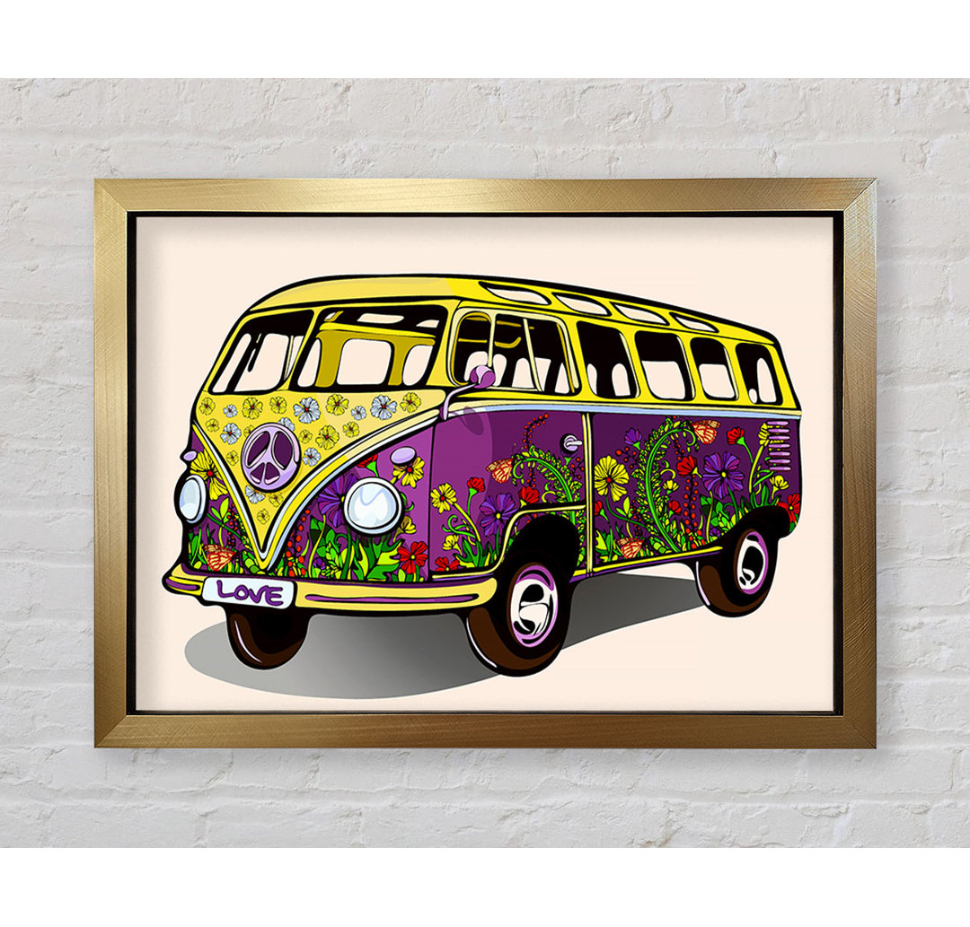 Flower Power VW Camper Van - Einzelner Bilderrahmen Kunstdrucke