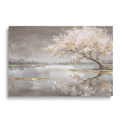 Multicolor Canvas Modern Golden Tree Landscape Painting, Painterly Wall Art for Living Room Dining Room and Bedroom