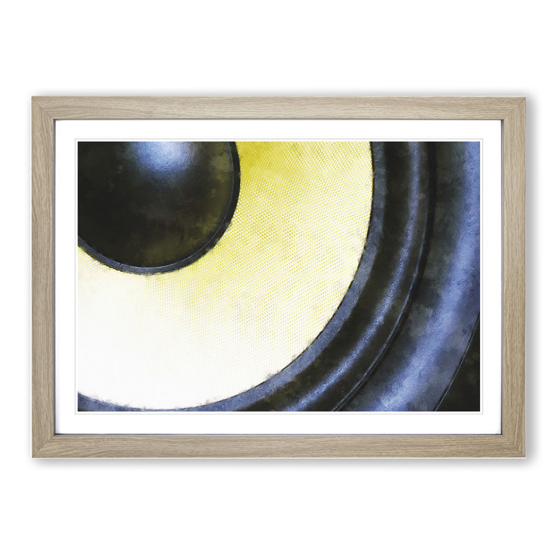 Yellow Speaker - Picture Frame Graphic Art, 48cm H x 65cm W x 2cm D, Oak Framed