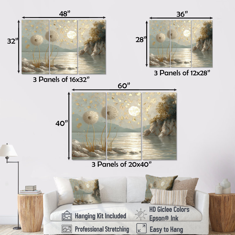 Ensemble d'art mural Hamill - Lake, H 28 po x l 36 po x P 1 po, Toile tendue