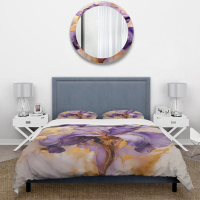 Golden Iris Purple Dream - Floral Duvet Cover Set - Microfiber Polyester