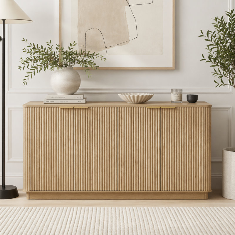 Buffet 63 "à rayures verticales avec rangement, Chêne