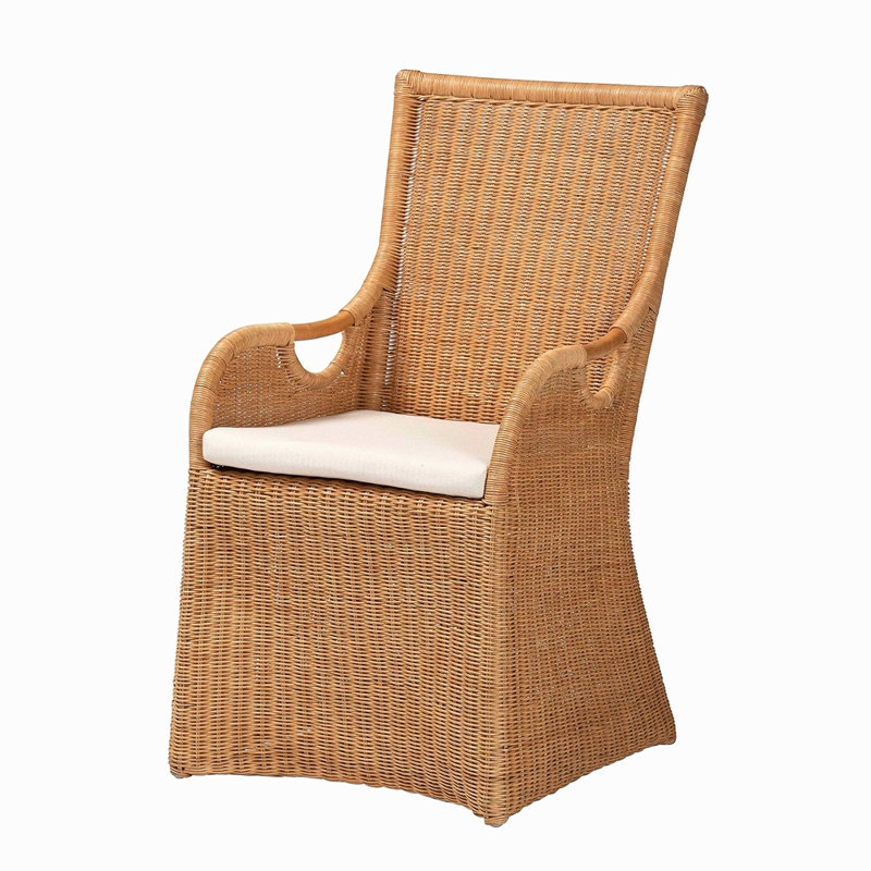 Chaise de salle à manger en bois tissé de rotin avec coussin de siège rembourré Cuisine et salle à manger