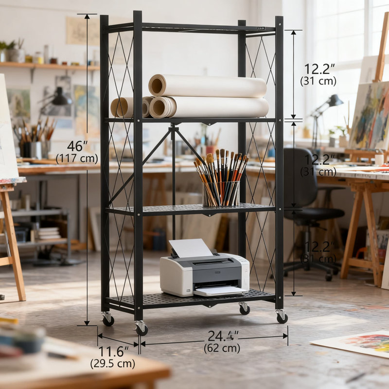 Tablettes de rangement sans outils avec roulettes, chariot en métal pliable pour la cuisine, le bureau, la buanderie, le garage, aucun assemblage requis