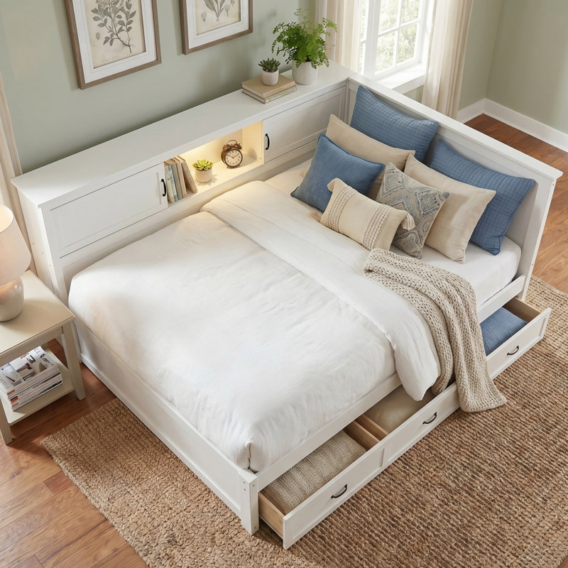 Storage Daybed With Led Downlight And Usb Ports, Full/Double