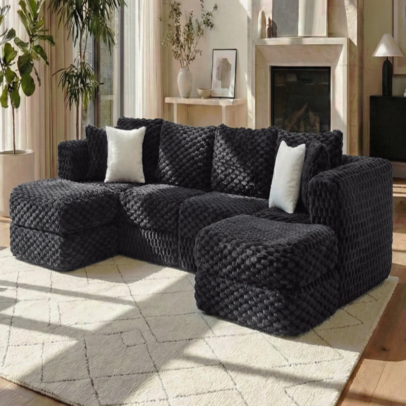 Canapé modulaire modulaire de 135,4 po avec deux repose-pieds amovibles pour le salon, noir, Noir