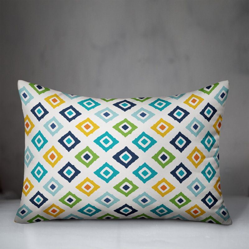  Coussin extérieur Diamonds, Polyester / Bourre en polyester, Vert / bleu sarcelle / jaune