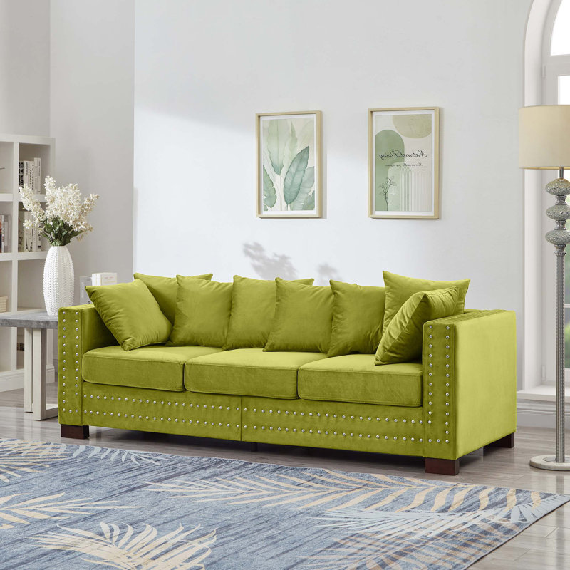 Canapé rembourré en velours avec accoudoirs carrés décoratifs Modern Design, Vert