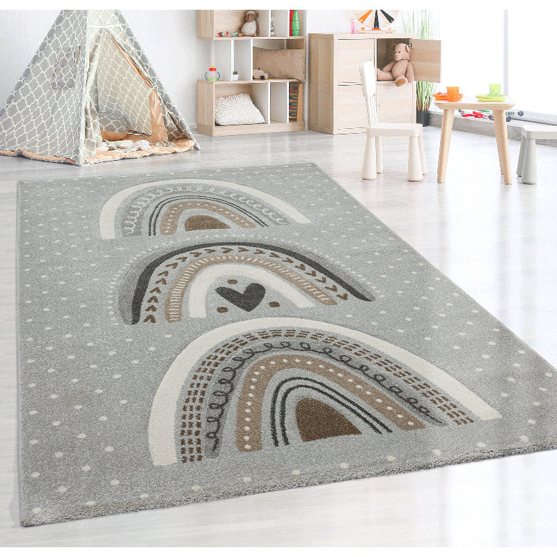 Neary Pastel Kids Grey/White/Brown Rug, Rectangle 160 x 230cm
