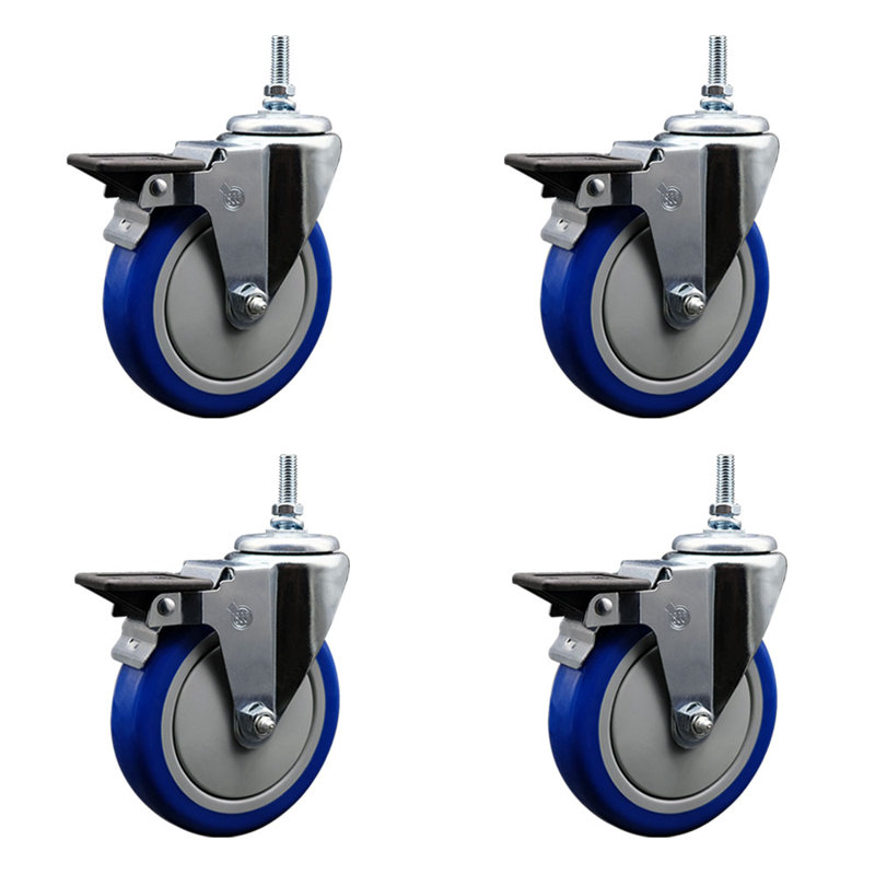 Polyurethane 3/8 Inch Threaded Stem Caster with Brake
