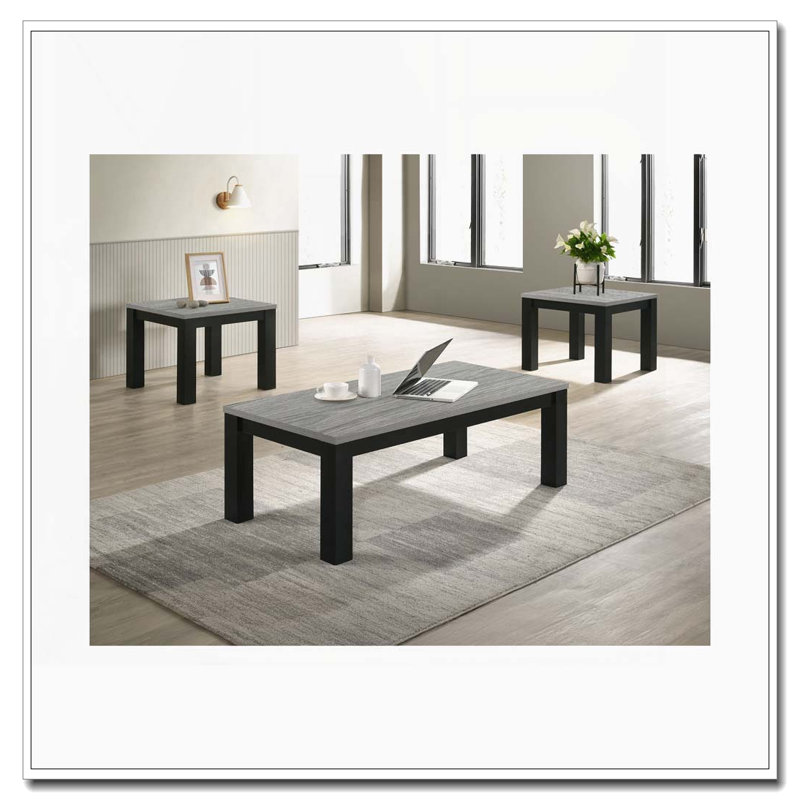 Ensemble de table de salon 3 pièces - table basse et deux tables de bout, finition gris noir, Gris