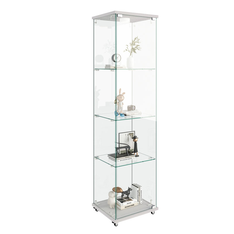Modern Glass Display Cabinet With LED Lights, 64.45" H x 16.73" W x 14.37" D, White