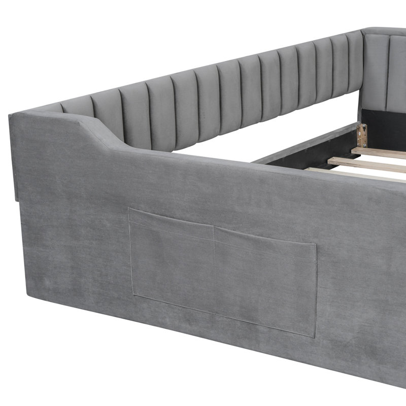 Full XL Size Upholstery Daybed and Side Storage pocket, Full XL, Gray