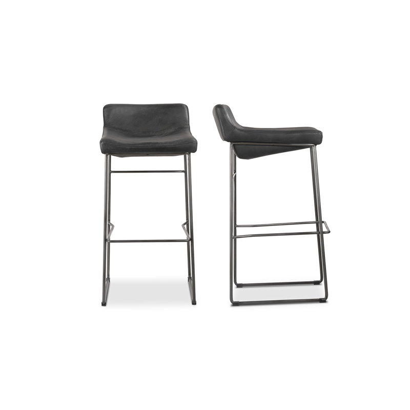 Startlet Bar Stool, Counter Stool (26” Seat Height), Black Genuine Leather