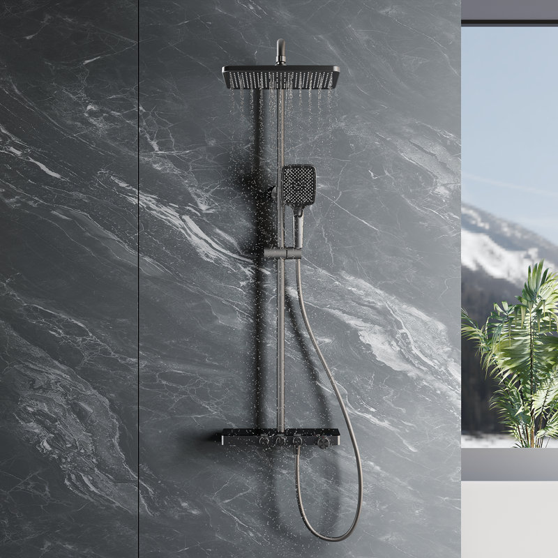Three-outlet thermostatic shower, gray, Knob, Grey