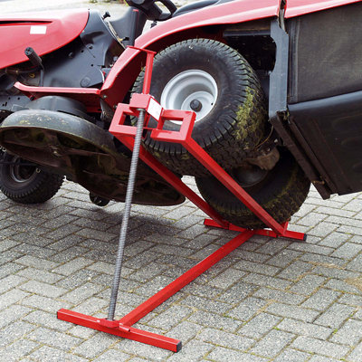 Levage facile pour tondeuses à gazon, poussoir de levage de tracteur d'une capacité de 800 lb, tondeuse autoportante, aide au nettoyage, universel, relevage de tracteur à gazon, tracteur à gazon + inclinaison à 45 ° réglable, rouge