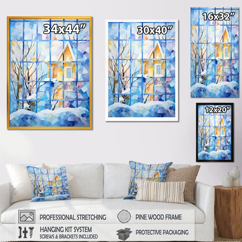 Frosty Winter Windows - Winter Landscape, art mural, Cadre simple noir, H 20 po x l 12 po x P 1 po