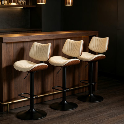 Tabourets de bar pivotants et réglables (lot de 1), en similicuir, hauteur du comptoir, avec dossier et repose-pieds, style moderne pour la cuisine et le bar, blanc.