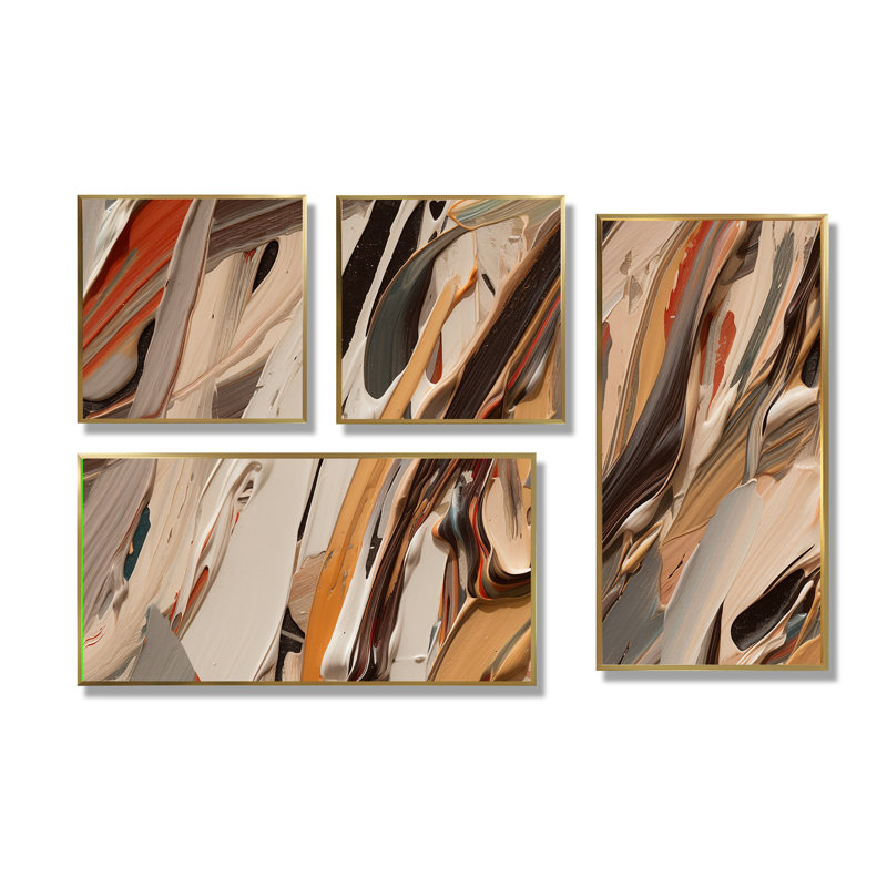 «Terracotta Bliss Texture Abstract VI», reproduction d'art sur toile 4 pièces, Impression encadrée sans passe-partout, Doré