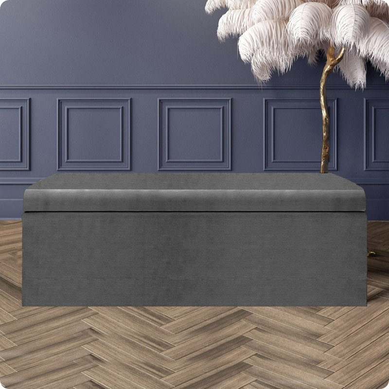 Safar Large Ottoman Storage Box with Plain Lid - Naples Upholstered Blanket Box - Multi- Functional Storage Box