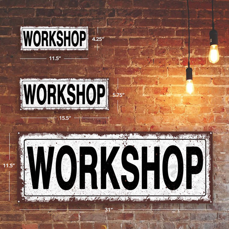 Workshop Metal Sign, 4.25" H x 11.5" W x 0.04" D