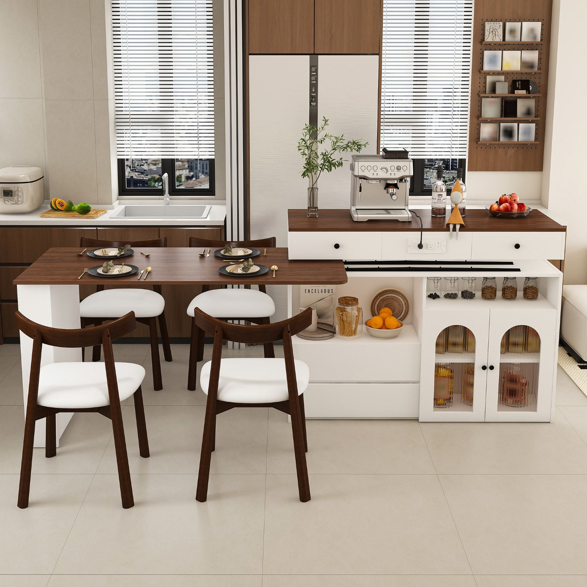 George Oliver 53.14'' Extendable Kitchen Island Set With 4 Solid Wood ...