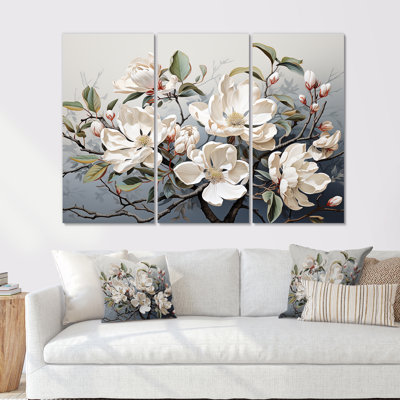 Whispered Beige Magnolias Serenade I - Ensemble de décorations murales Magnolias