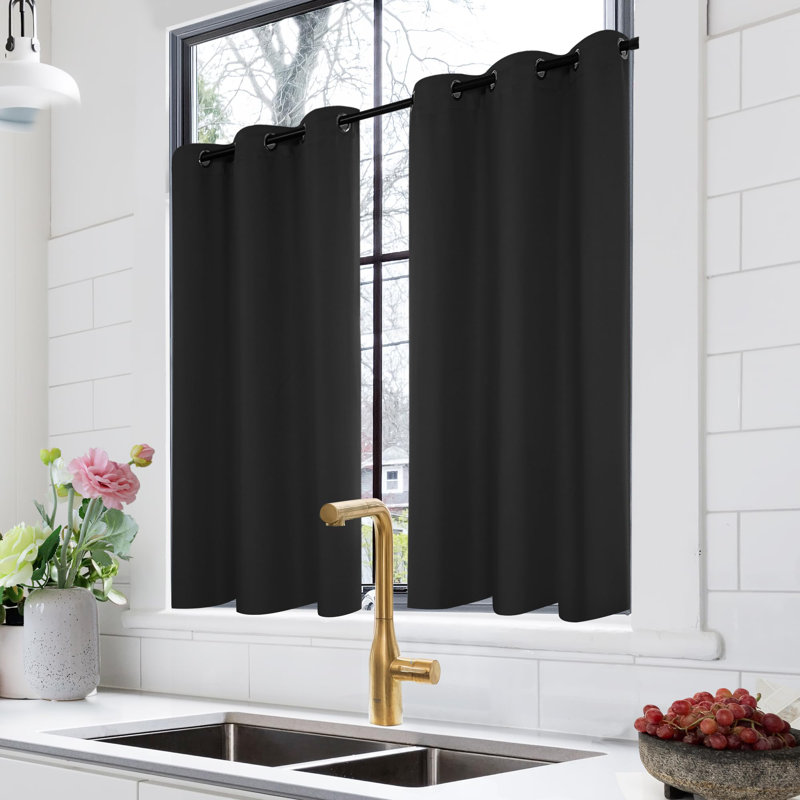 Thermal Insulated Room Darkening Grommet Curtain Panels (Set of 4), Black, 34" W x 45" L
