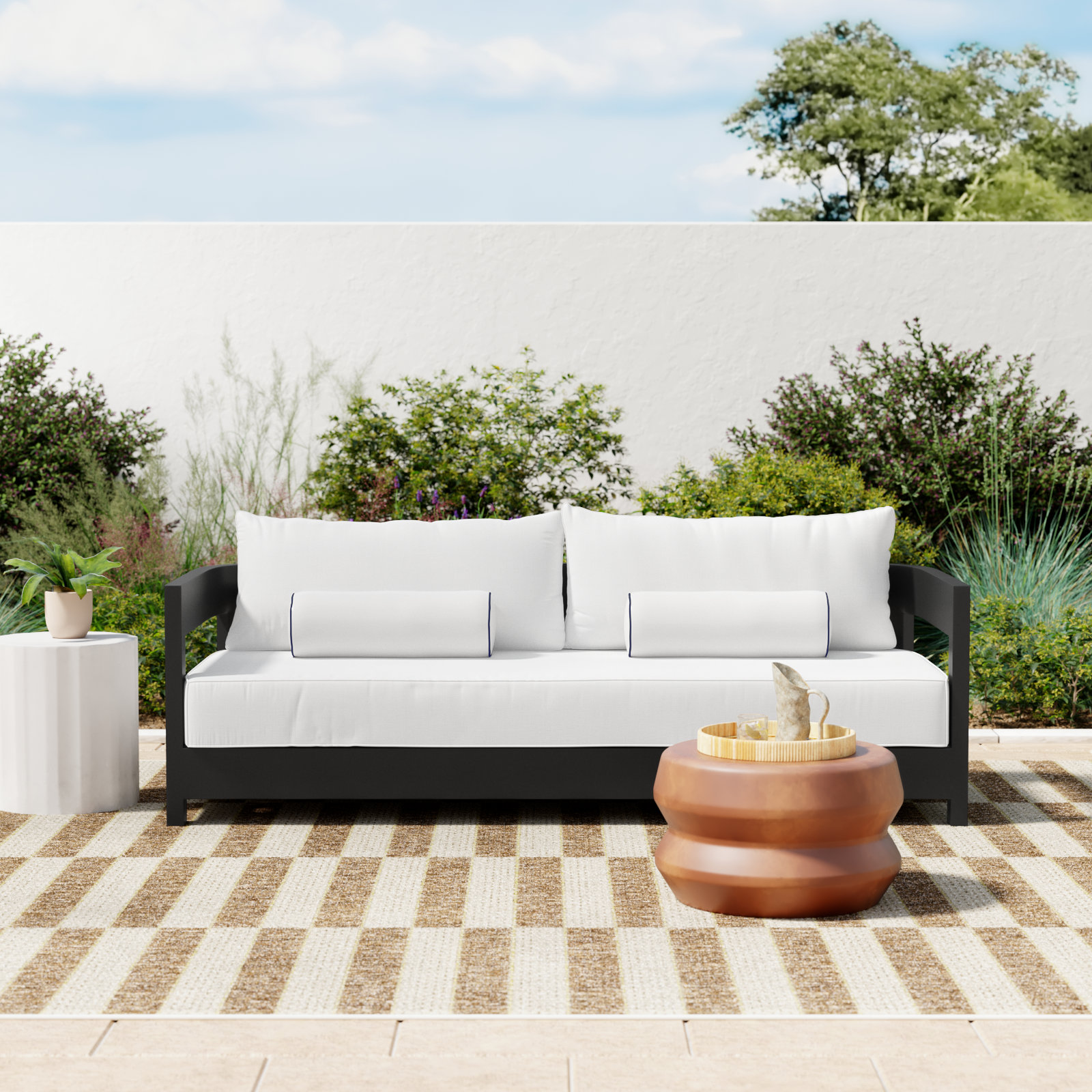 Everlee 80'' Metal Outdoor Sofa with Sunbrella® Cushions, Canvas White Sunbrella® Canvas