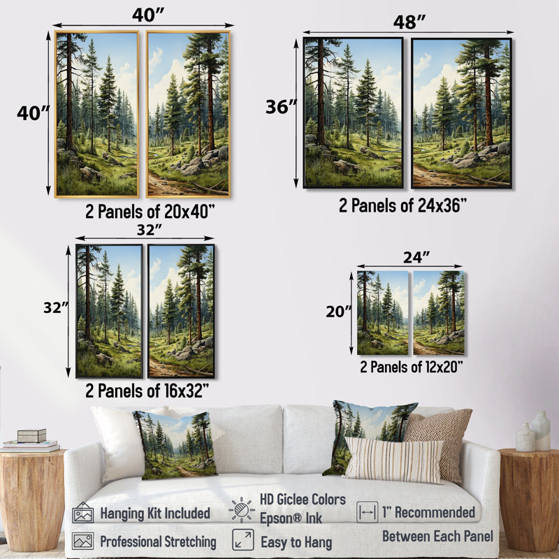 Pine Tree Whispering Pines II - Floral Tree Pine, reproduction d'art sur toile, Floater Framed Print without Mat, Noir