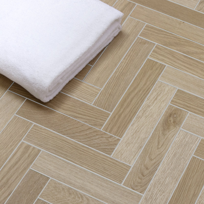 10.8'' x 9.3'' x 4mm Herringbone SPC Peel & Stick Floor Tile Luxury Vinyl Flooring, Warm Oak