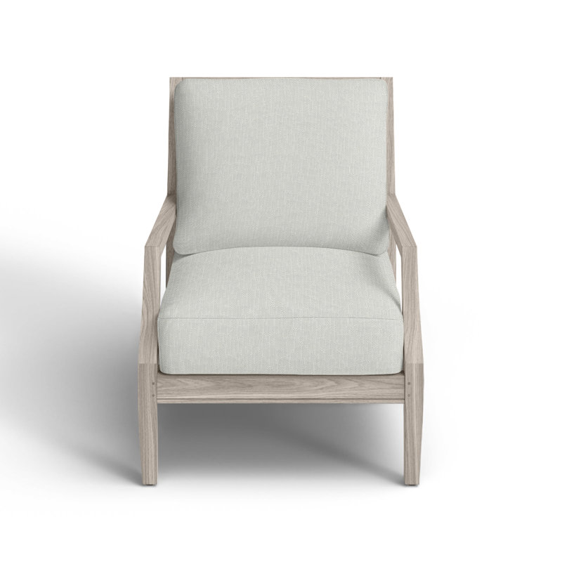 Haley Teak Patio Chair with Cushions, Oyster Teak, No welt + Standard fill, Verona Silver Sunbrella®